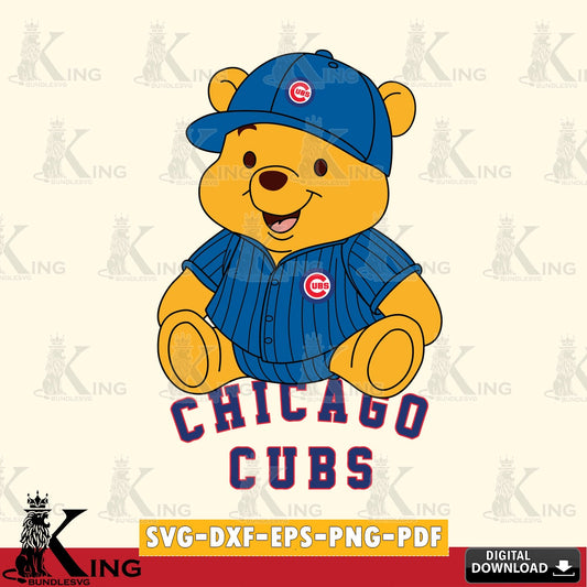 Creative design featuring Chicago Cubs Winnie the Pooh cute baseball digital clipart compatible with laser engraving and cutting