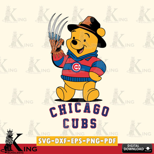 Digital clipart of Chicago Cubs Winnie the Pooh Freddy Krueger Baseball SVG PNG design suitable for Glowforge and laser cutting
