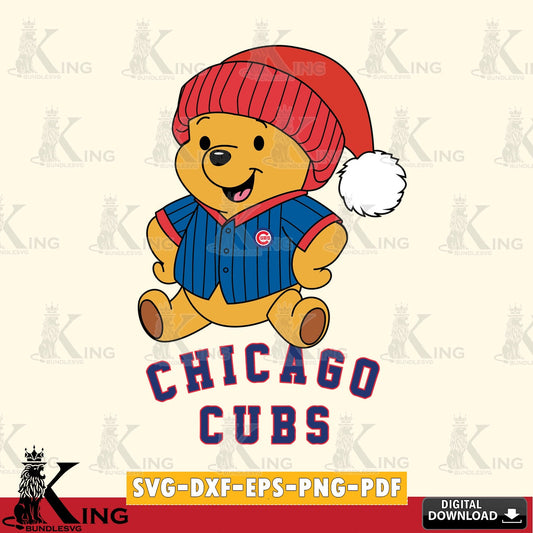 Printable art of Chicago Cubs Winnie the Pooh playing ball, cut file ideal for vinyl projects and T-shirt printing.