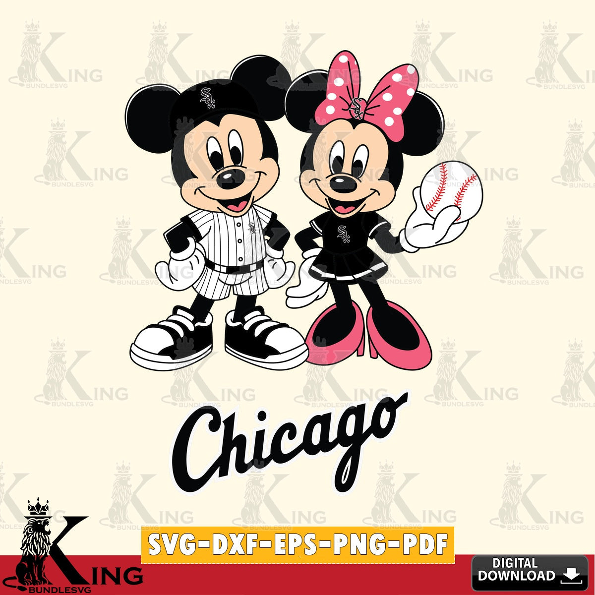 Chicago White Sox Baseball Mickey Minnie Mouse SVG file , For Cricut,  File cut , Digital Download , PDF File, Cut Files