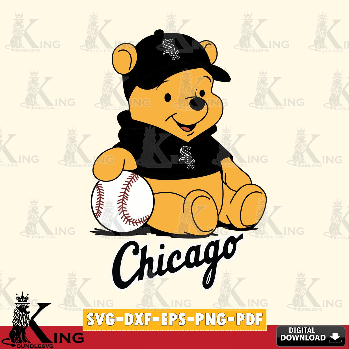 Digital clipart of Chicago White Sox Baseball Star Teddy SVG cut file for personalized gifts and laser projects