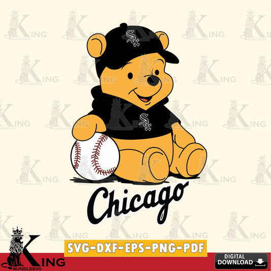 Digital clipart of Chicago White Sox Baseball Star Teddy SVG cut file for personalized gifts and laser projects