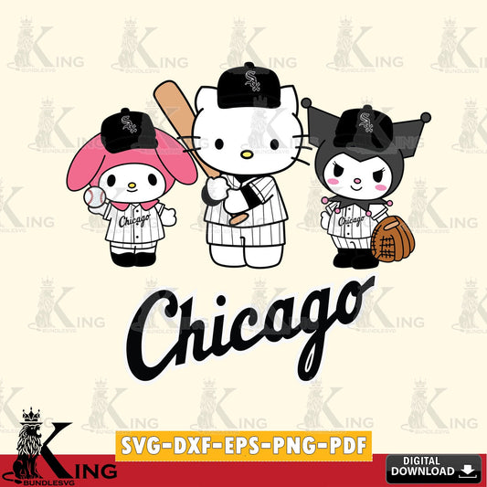 Eye-catching graphic of Chicago White Sox cute kawaii friends, SVG PNG files perfect for Cricut and Silhouette cutting