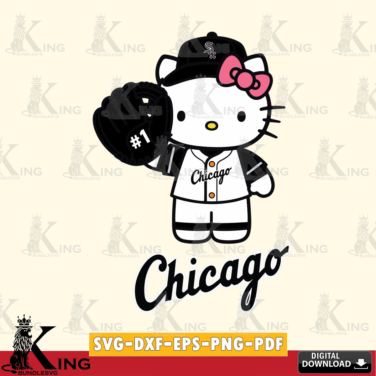 Premium pack containing a Chicago White Sox Hello Kitty Baseball #1 digital clipart compatible with laser engraving and cutting