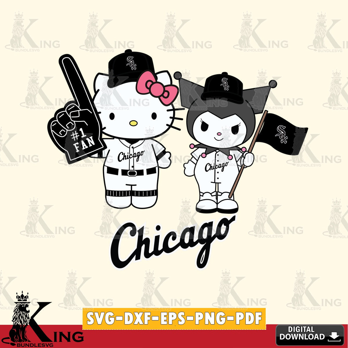 Comprehensive collection of Chicago White Sox Hello Kitty Kuromi Fan Baseball printable vector design for sublimation and crafts