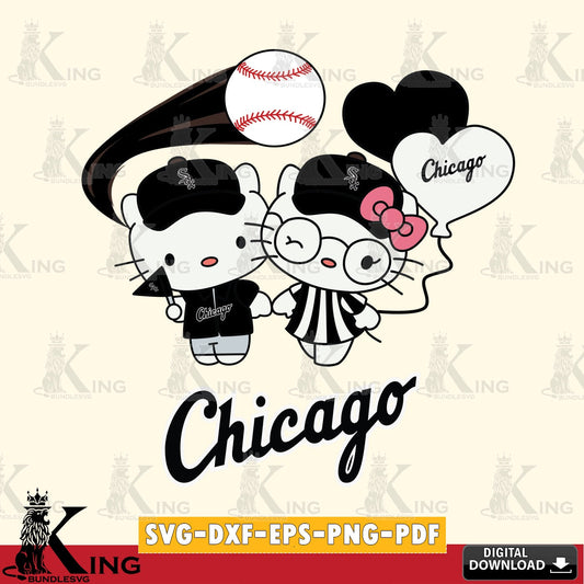 Complete bundle for Chicago White Sox Hello Kitty baseball couple digital clipart compatible with laser engraving and cutting