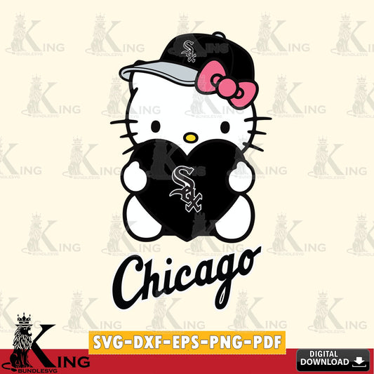 Mega bundle containing a Chicago White Sox Hello Kitty baseball heart SVG PNG design suitable for Glowforge and laser cutting