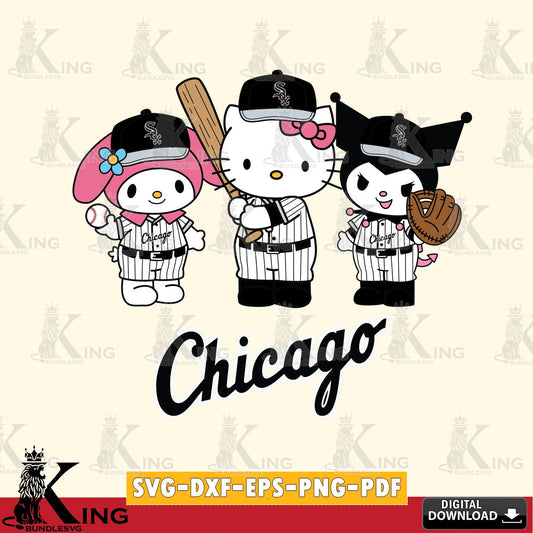 Detailed illustration of a Chicago White Sox Kawaii team baseball player PNG clipart for sublimation printing and graphic design