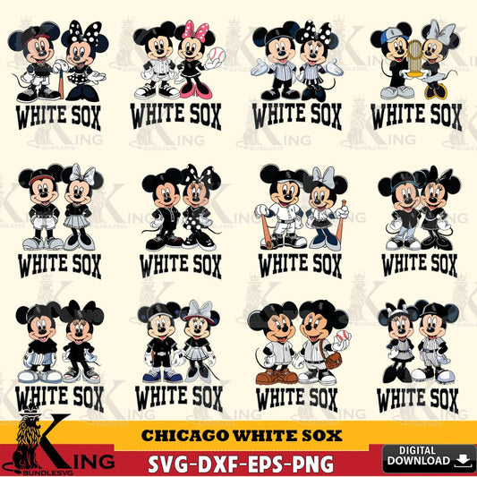 Chicago White Sox Mickey Minnie MLB Bundle SVG DXF EPS PNG PDF, MLB for Cricut, Silhouette, Digital Download , file cut
