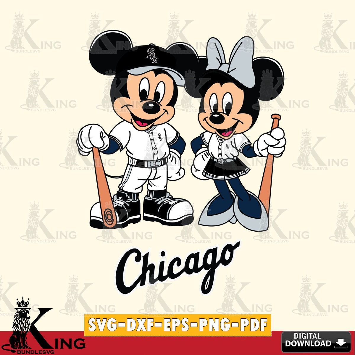 Chicago White Sox Mickey Minnie Mouse player SVG file , For Cricut,  File cut , Digital Download , PDF File, Cut Files