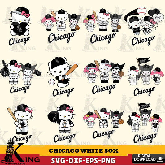Exclusive set of Chicago White Sox Sanrio Squad Baseball MLB Bundle digital clipart compatible with laser engraving and cutting