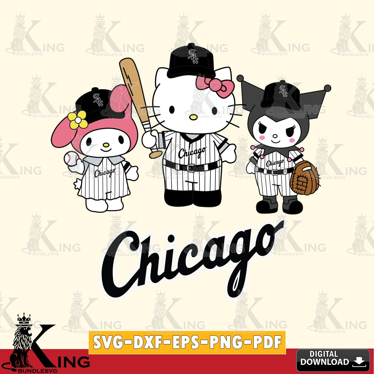 Jumbo collection of Chicago White Sox Squad kitty kuromi melody printable vector design for sublimation and crafts
