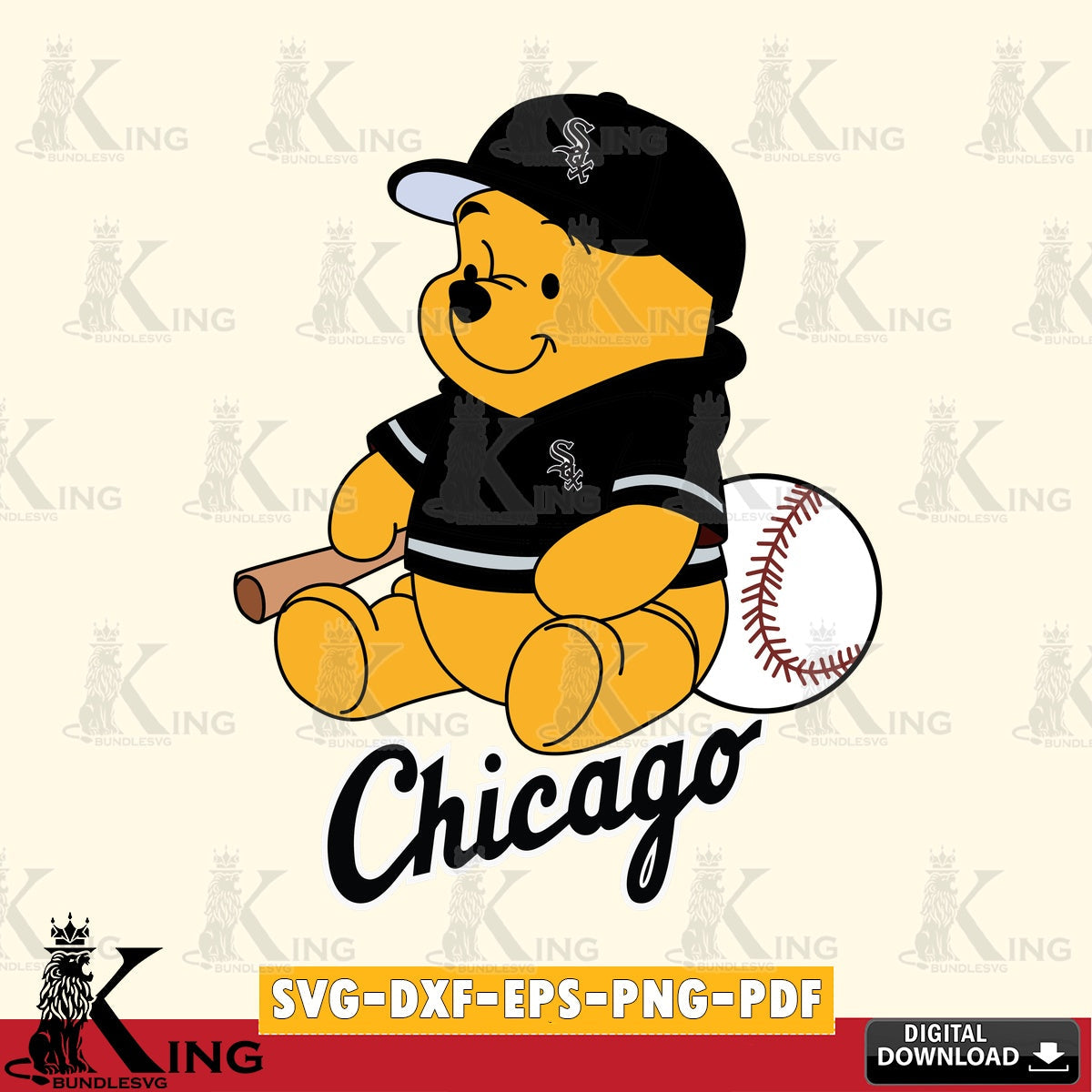 High-quality graphic of Chicago White Sox Winnie the Pooh Baseball, cut file ideal for vinyl projects and T-shirt printing