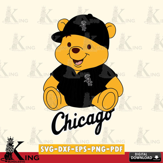 Printable art of Chicago White Sox Winnie the Pooh cute baseball digital file for silhouette cameo and cricut projects