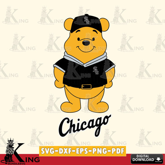 Modern graphic depicting Chicago White Sox Winnie the Pooh Game Day, high-quality vector for DIY scrapbooking and home decor
