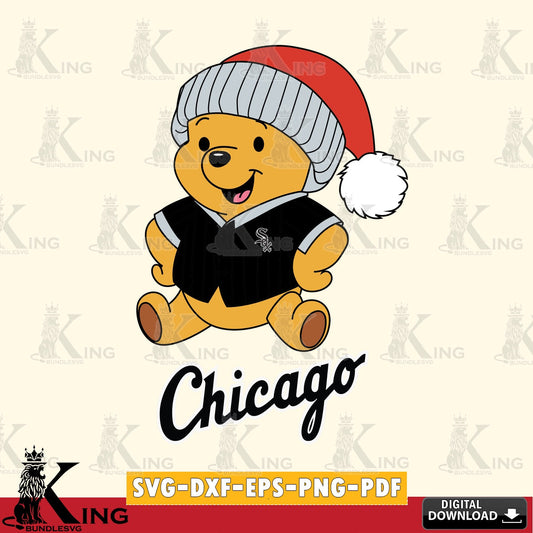 Creative design featuring Chicago White Sox Winnie the Pooh playing ball SVG PNG files perfect for Cricut and Silhouette cutting