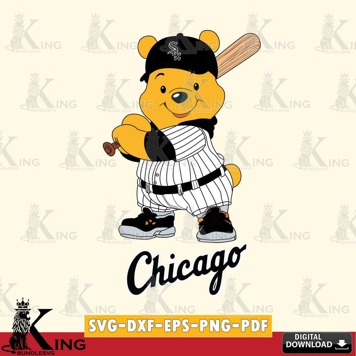 Eye-catching graphic of a Chicago White Sox Winnie the Pooh player baseball, high-quality vector for DIY scrapbooking and home