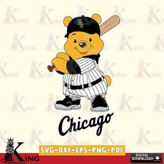 Eye-catching graphic of a Chicago White Sox Winnie the Pooh player baseball, high-quality vector for DIY scrapbooking and home