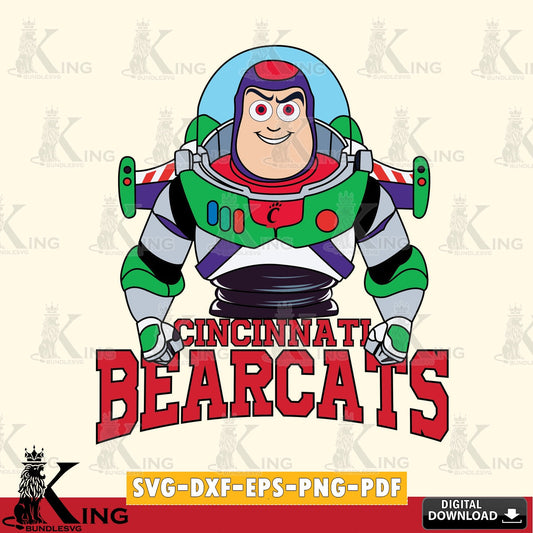Eye-catching graphic of a Cincinnati Bearcats Buzz Lightyear football design, SVG cut file for personalized gifts and laser