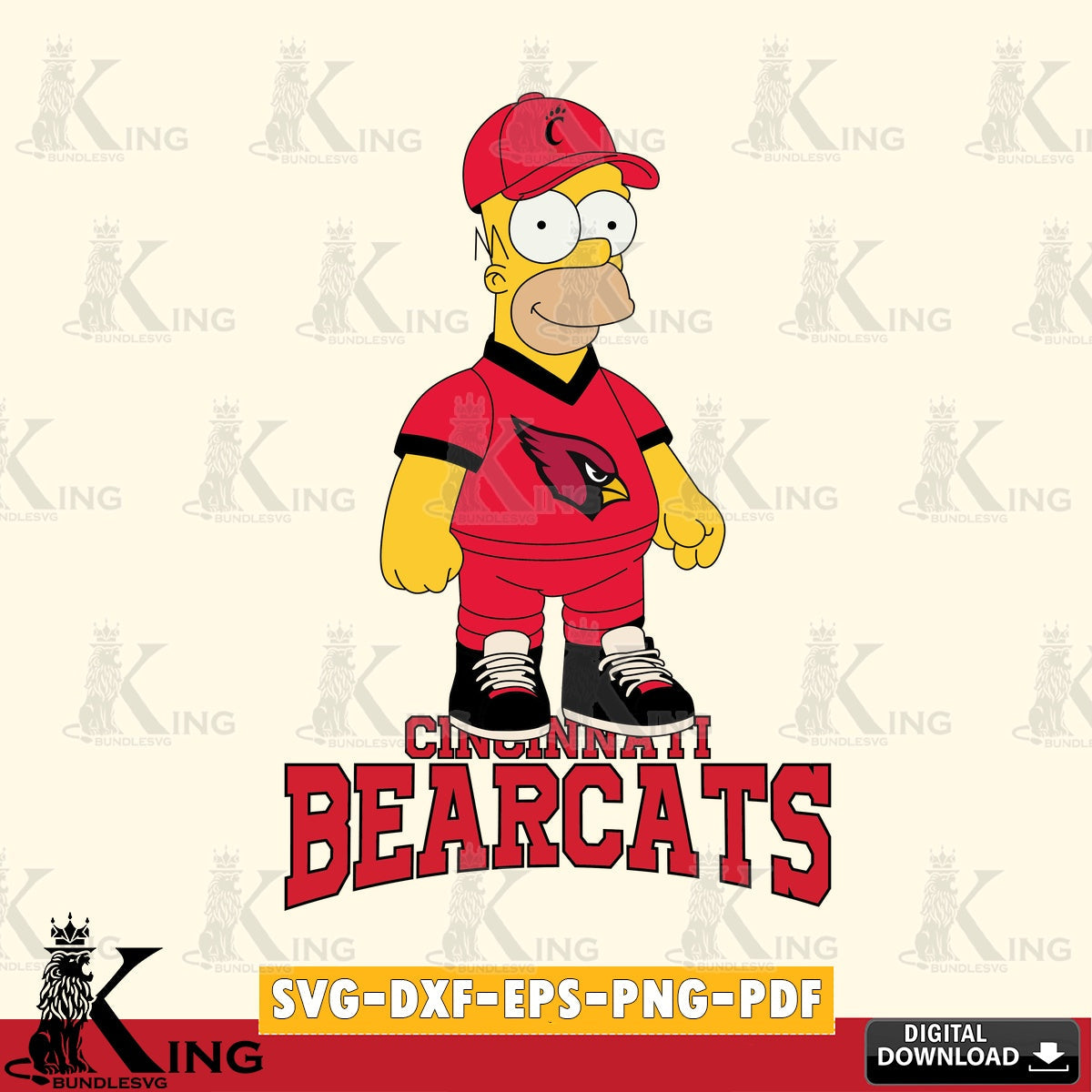Digital download featuring Cincinnati Bearcats Homer Simpson football SVG cut file for personalized gifts and laser projects