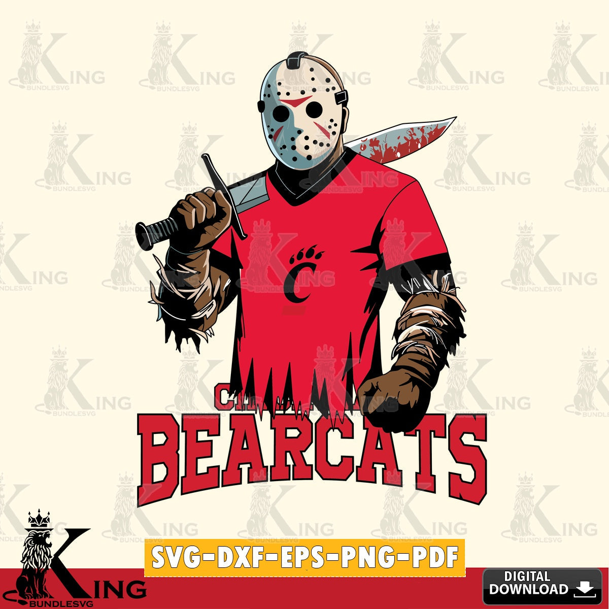 Custom design featuring Cincinnati Bearcats Jason Voorhees football vector art for engraving, cutting, and printing