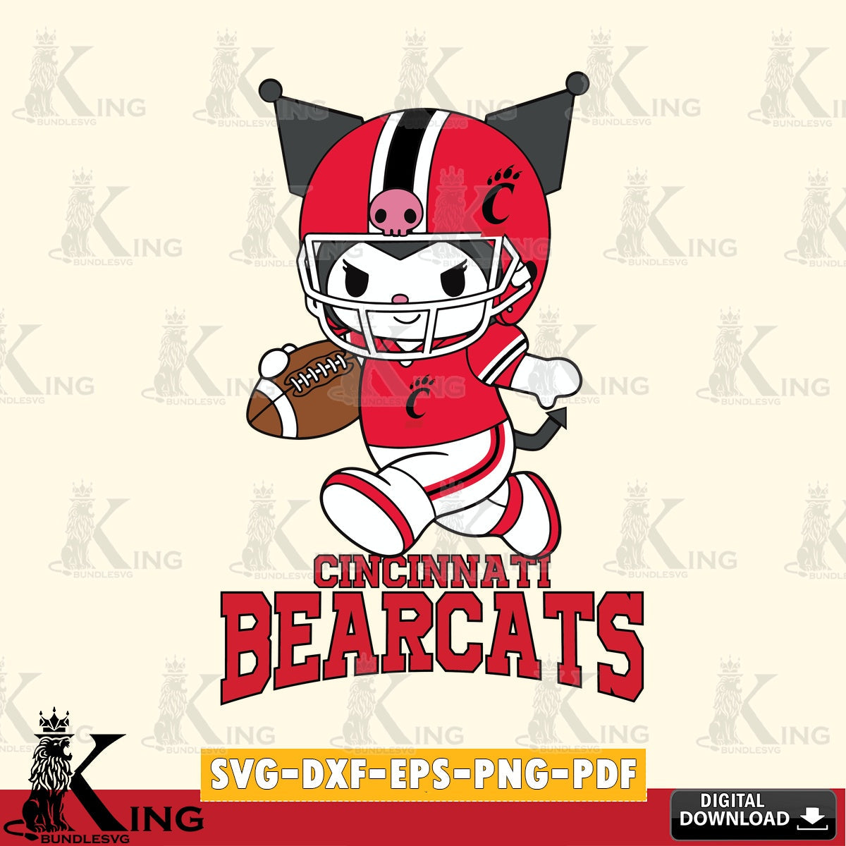 Cincinnati Bearcats Kuromi Football Run SVG file, Cricut, Cut file  , Digital Download , Instant Download, Sanrio svg, Clipart