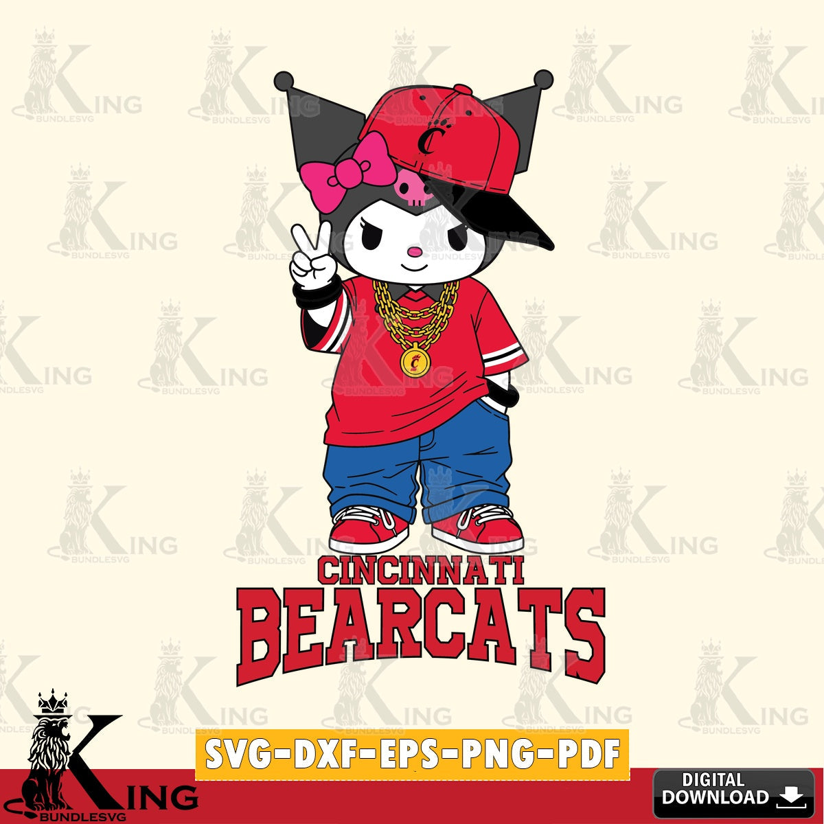 Cincinnati Bearcats Kuromi Streetwear Style SVG file, Cricut, Cut file  , Digital Download , Instant Download, Sanrio svg, Clipart