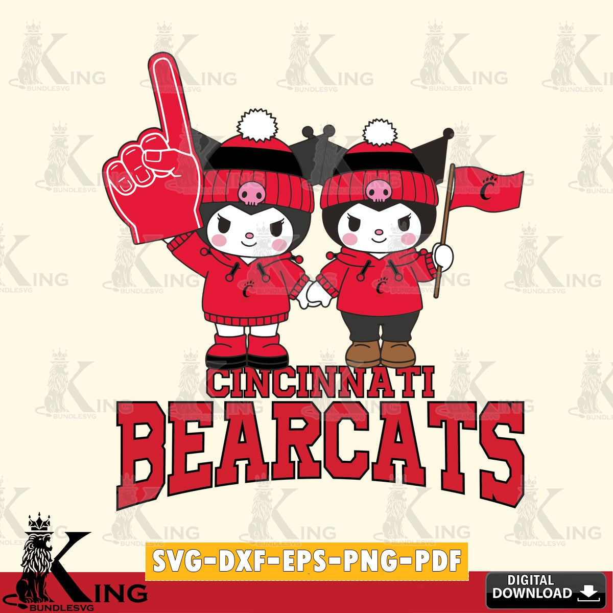 Cincinnati Bearcats Kuromi rugby Fan SVG file, Cricut, Cut file  , Digital Download , Instant Download, Sanrio svg, Clipart