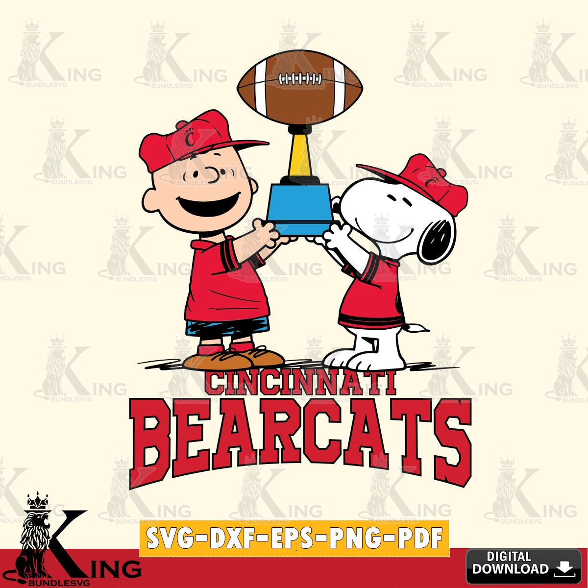Cincinnati Bearcats Peanuts Football Trophy SVG, Cricut, Cut file  , Digital Download , Instant Download, Peanuts svg, NCAA svg, Football svg, Sport svg