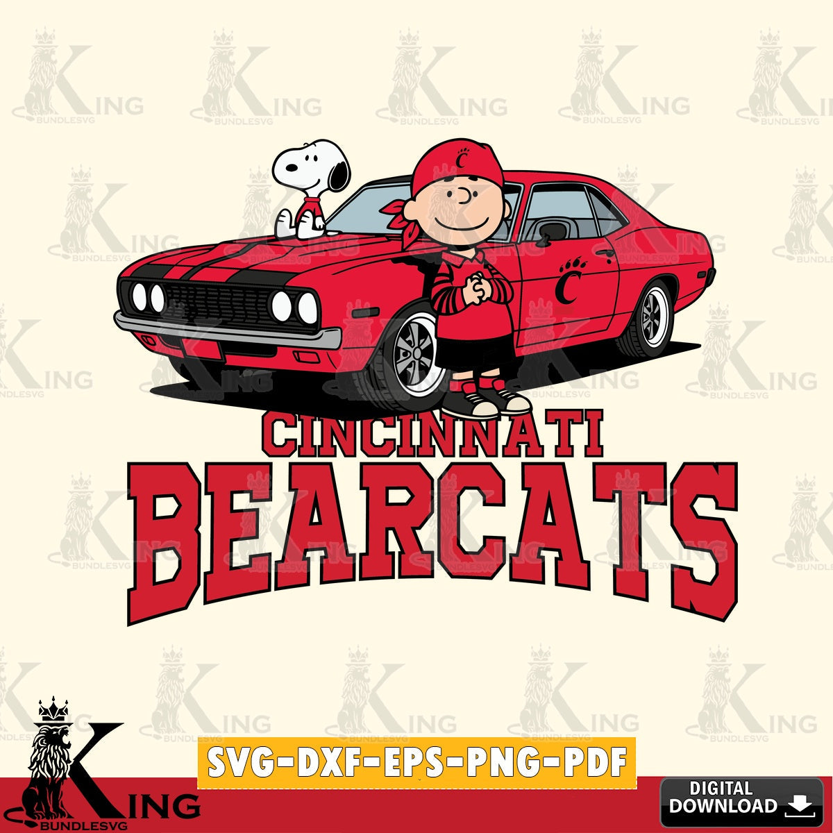 Cincinnati Bearcats Peanuts Muscle Car SVG, Cricut, Cut file  , Digital Download , Instant Download, Peanuts svg, NCAA svg, Football svg, Sport svg