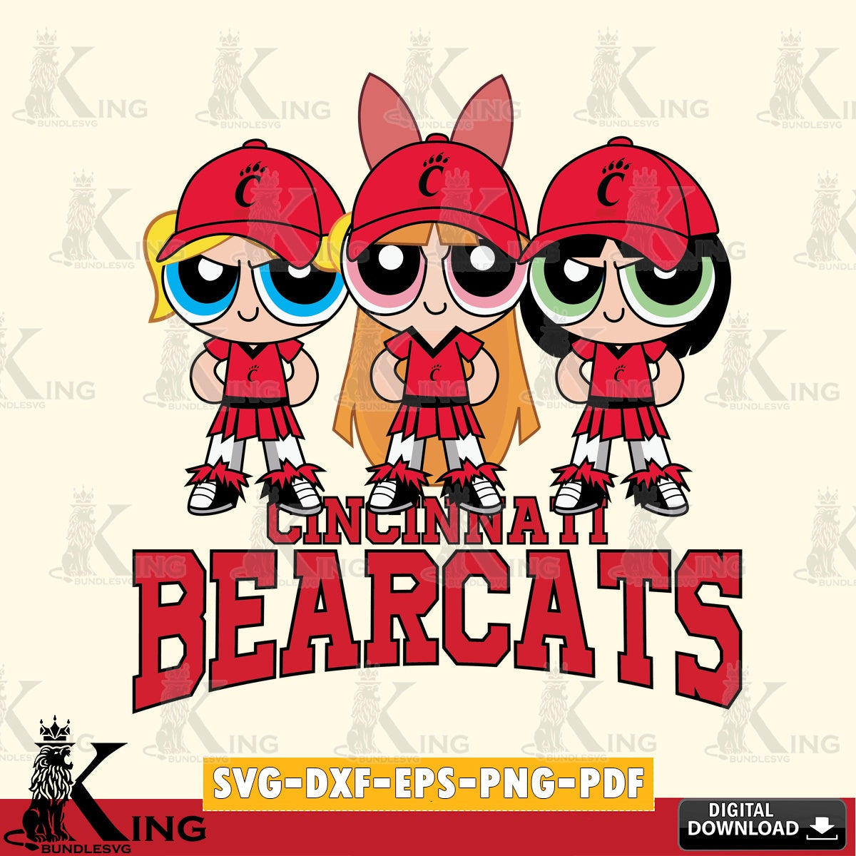 Stylish representation of Cincinnati Bearcats PowerPuff Girls football, vector illustration for POD merchandise and apparel