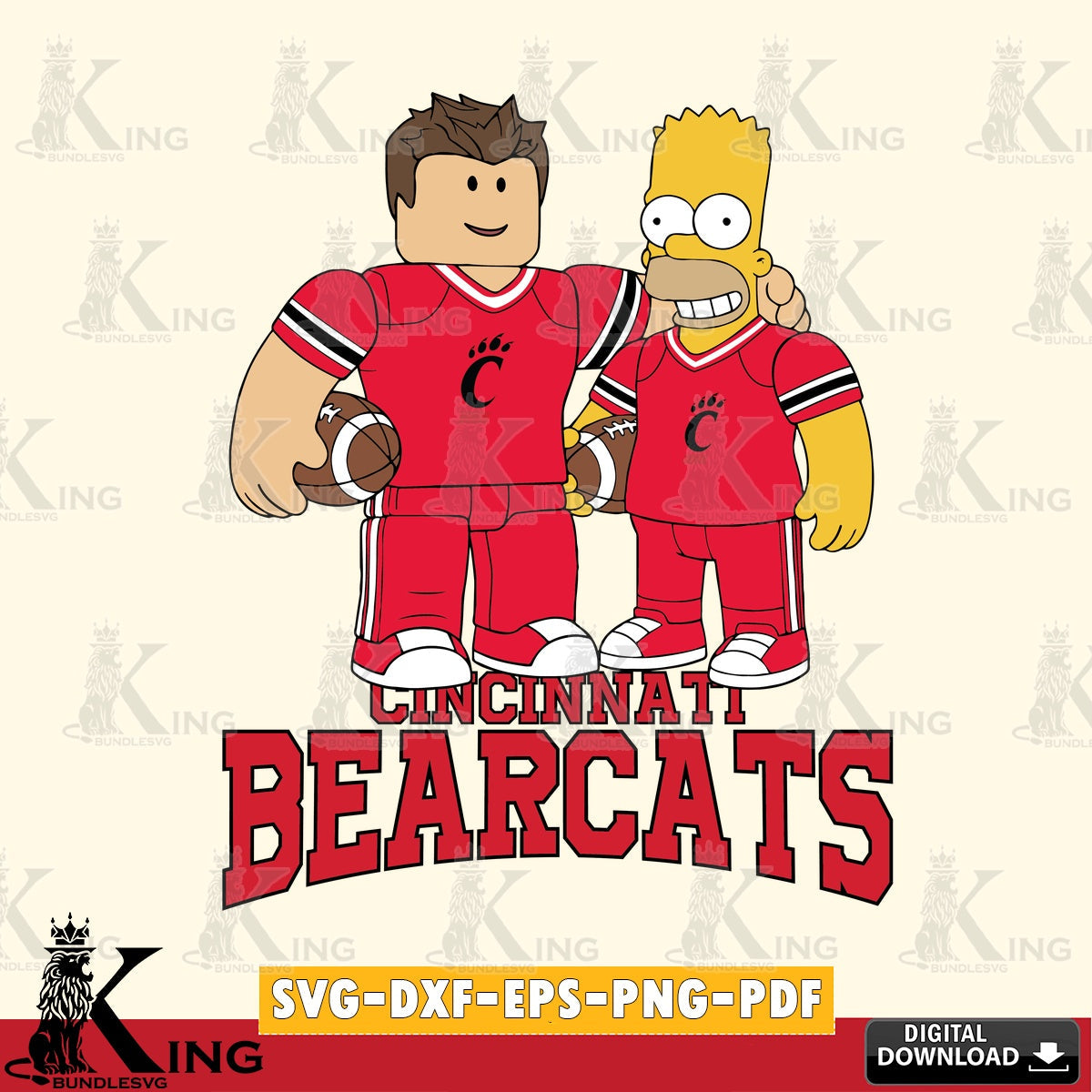 Cincinnati Bearcats Roblox & Homer Simpson Football SVG file , NCAA Cricut,  File cut , Digital Download , PDF File