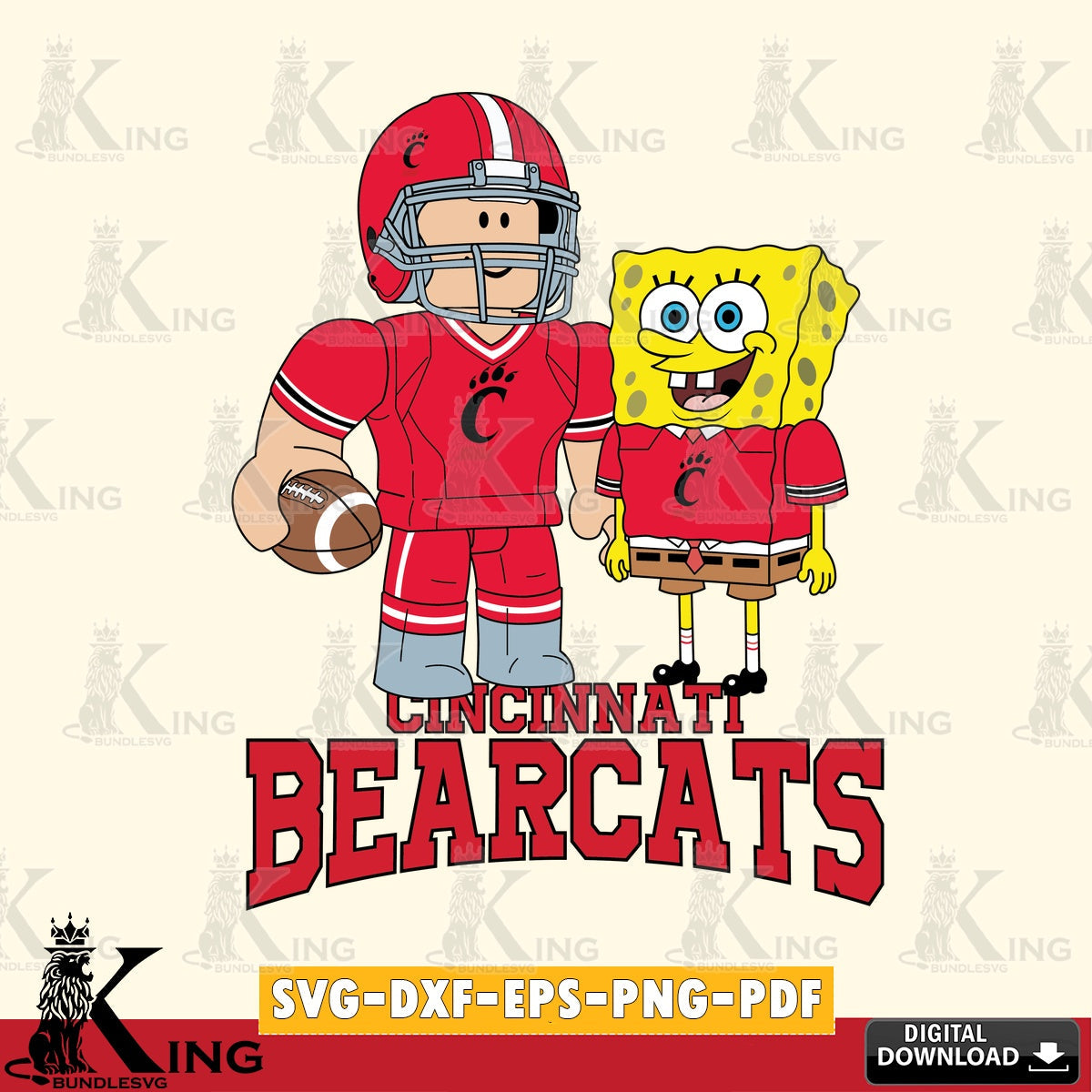 Cincinnati Bearcats Roblox & Spongebob Football SVG file , NCAA Cricut,  File cut , Digital Download , PDF File