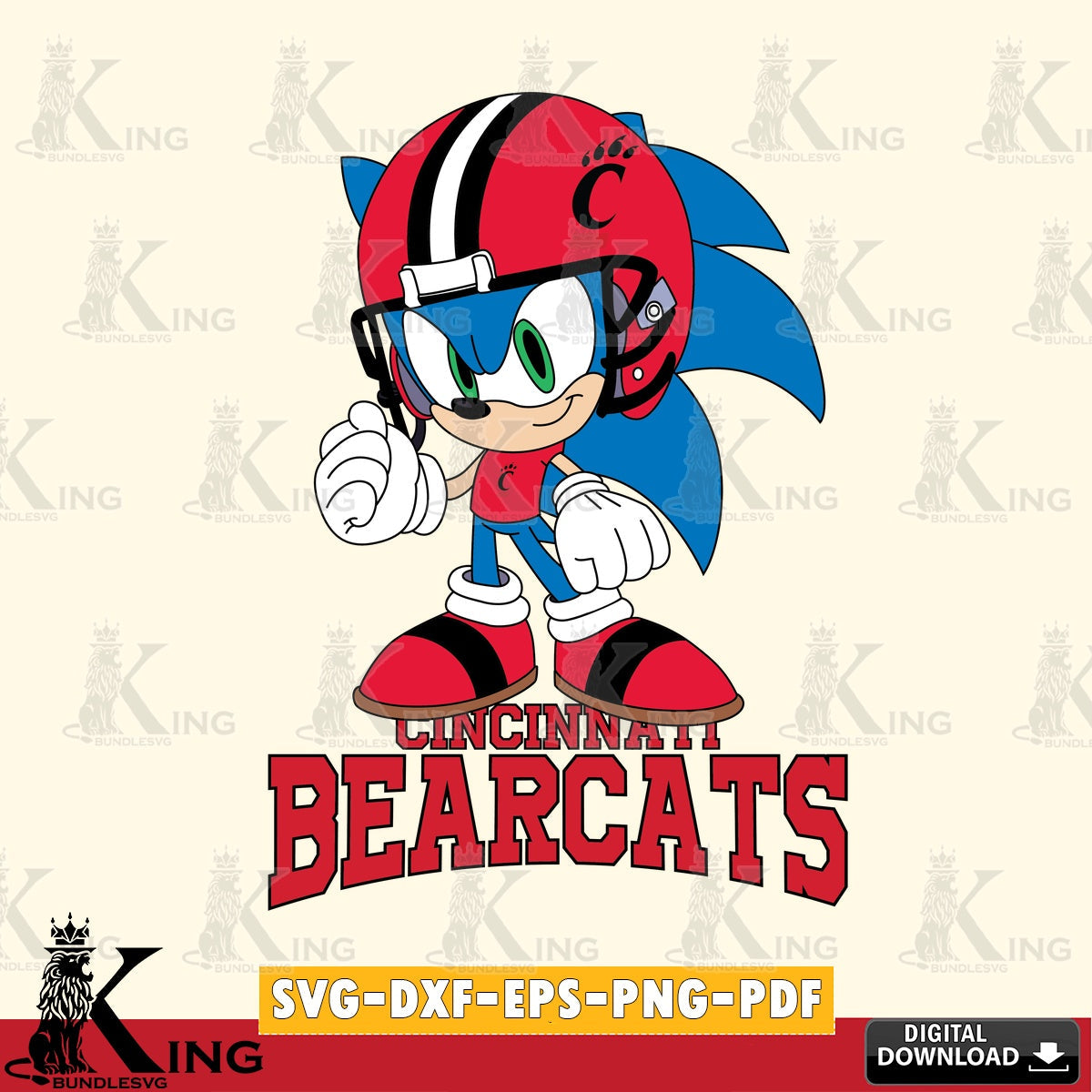 Unique artwork depicting Cincinnati Bearcats Sonic Football Mascot, vector illustration for POD merchandise and apparel