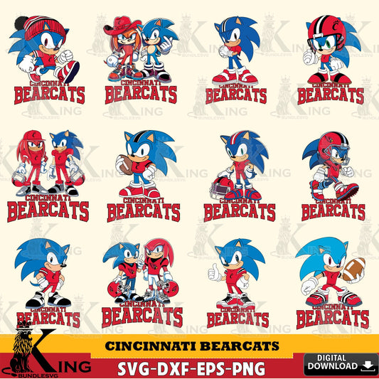 Premium pack containing Cincinnati Bearcats Sonic & Knuckles NCAA Football Bundle high-quality vector for DIY scrapbooking and