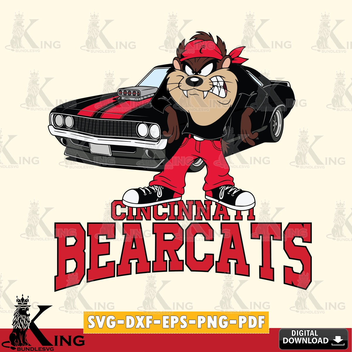 Cincinnati Bearcats Taz Racing Car SVG file, Cut file  , Digital Download , Instant Download, Taz svg, NCAA svg