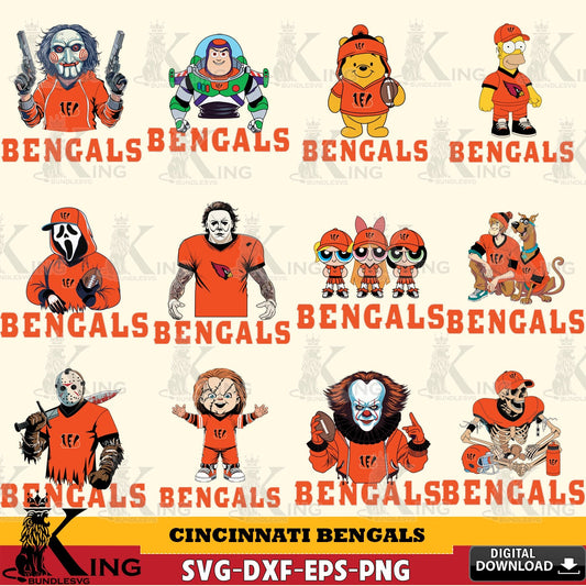 Jumbo collection of Cincinnati Bengals Cartoon Football NFL bundle vector illustration for POD merchandise and apparel