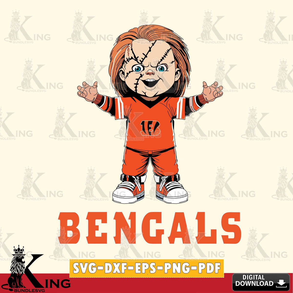 Beautiful illustration of Cincinnati Bengals Chucky football, NFL file cut, vector illustration for POD merchandise and apparel