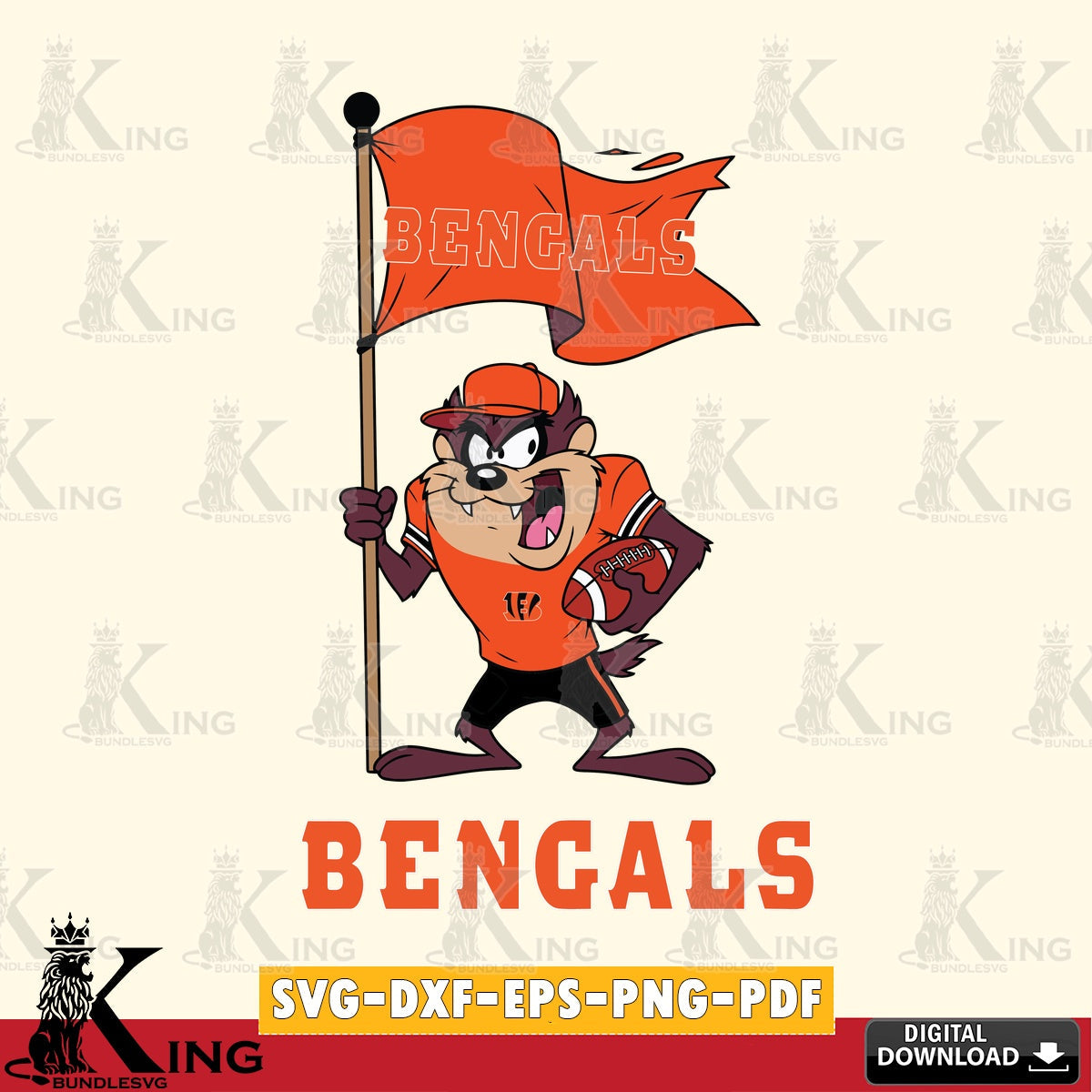 Cincinnati Bengals Football Taz Flag Art Cut file  , Digital Download , Instant Download, Looney Tunes svg, Football svg