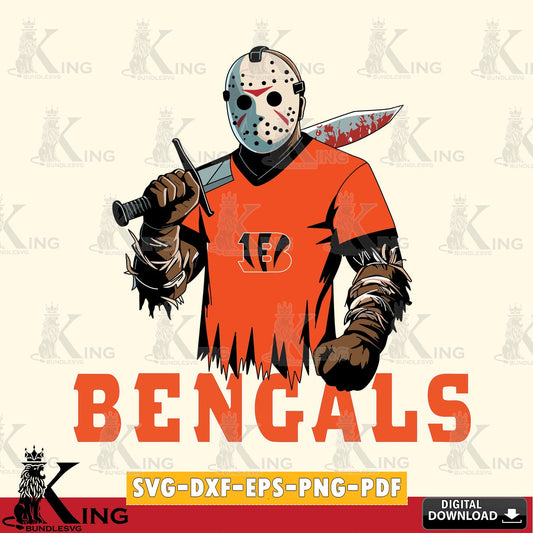 Modern graphic depicting Cincinnati Bengals Jason Voorhees Football, NFL File cut, digital download, cut files SVG PNG files