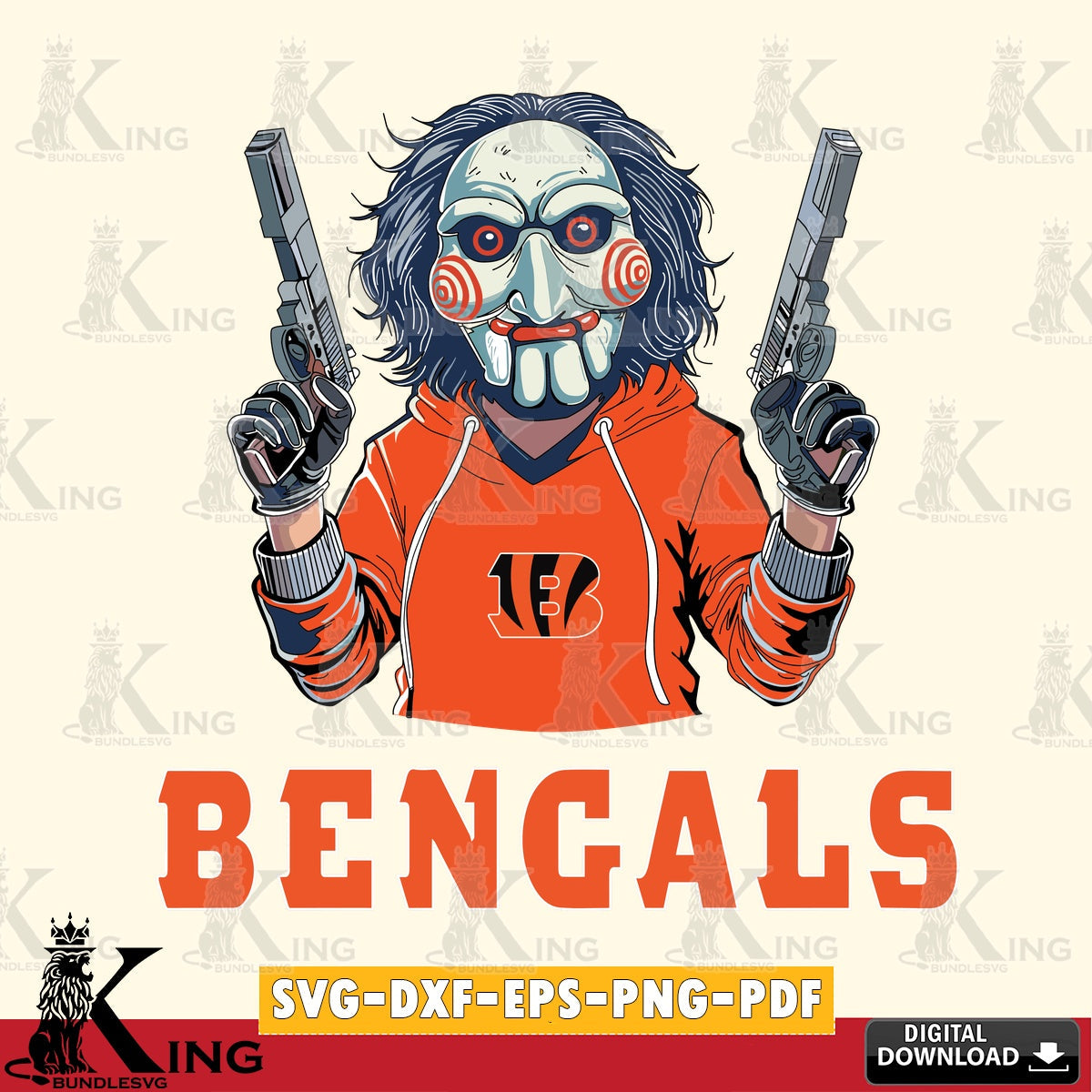 Hand-drawn style art of Cincinnati Bengals Jigsaw Billy Football, a printable vector design for sublimation and crafts