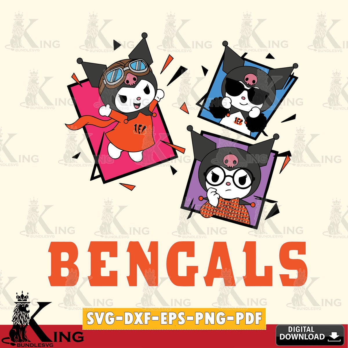 Cincinnati Bengals Kuromi Action Football SVG file, Cricut, Cut file  , Digital Download , Instant Download, Sanrio svg, Clipart