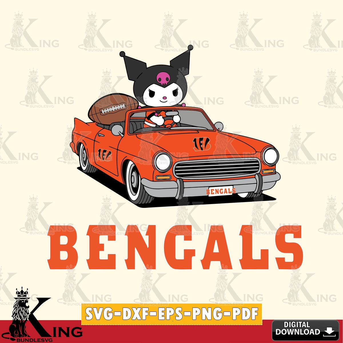 Cincinnati Bengals Kuromi Car Football Game SVG file, Cricut, Cut file  , Digital Download , Instant Download, Sanrio svg, Clipart