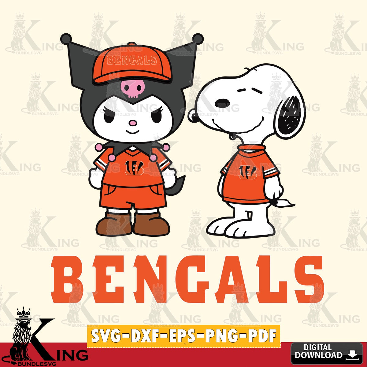 Cincinnati Bengals Kuromi Snoopy Football SVG file, Cricut, Cut file  , Digital Download , Instant Download, Sanrio svg, Clipart