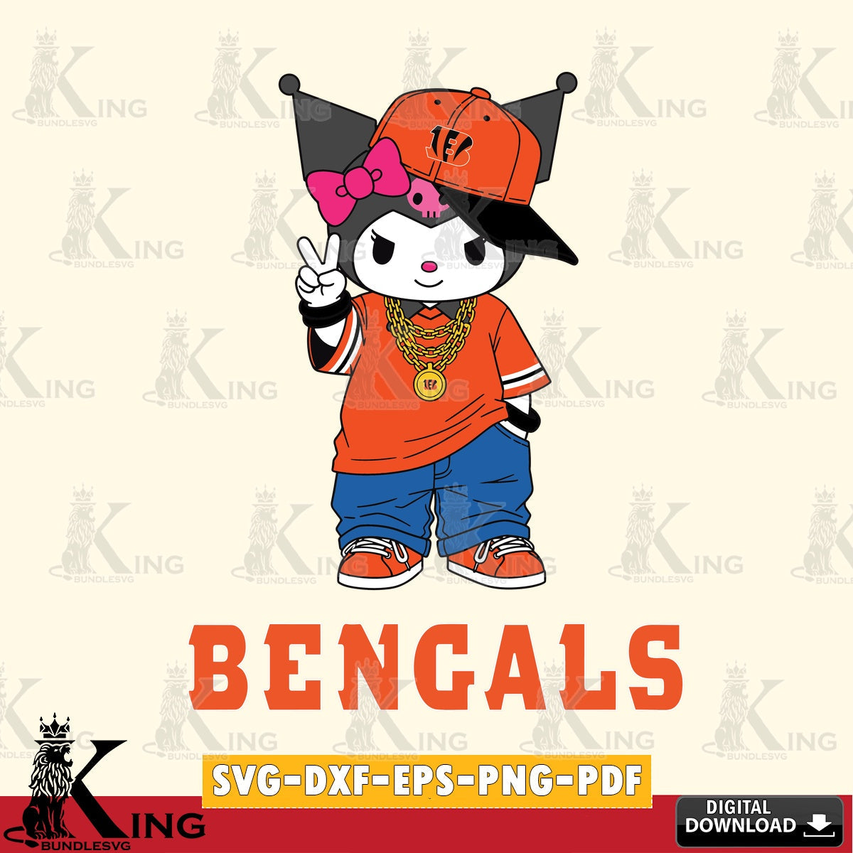 Cincinnati Bengals Kuromi Streetwear Style SVG file, Cricut, Cut file  , Digital Download , Instant Download, Sanrio svg, Clipart
