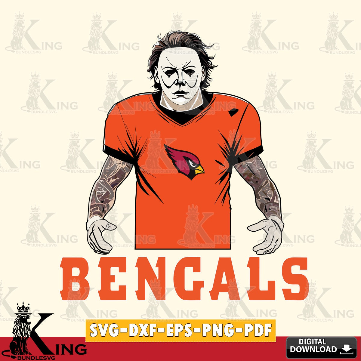 Digital download featuring Cincinnati Bengals Michael Myers Tattoo Football, PNG clipart for sublimation printing and graphic