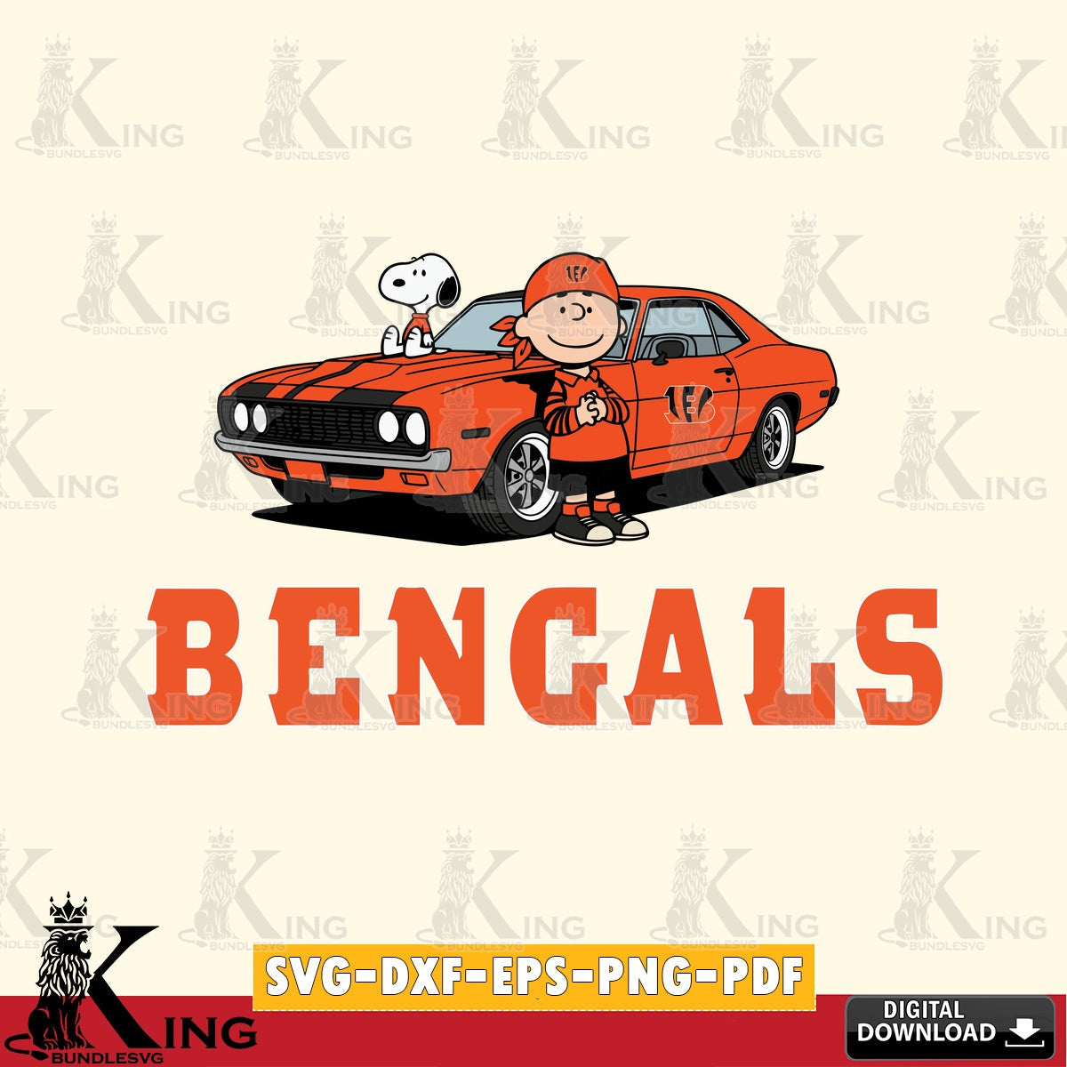 Cincinnati Bengals Peanuts Muscle Car Cricut file , Cut file  , Digital Download , PDF File , Instant Download
