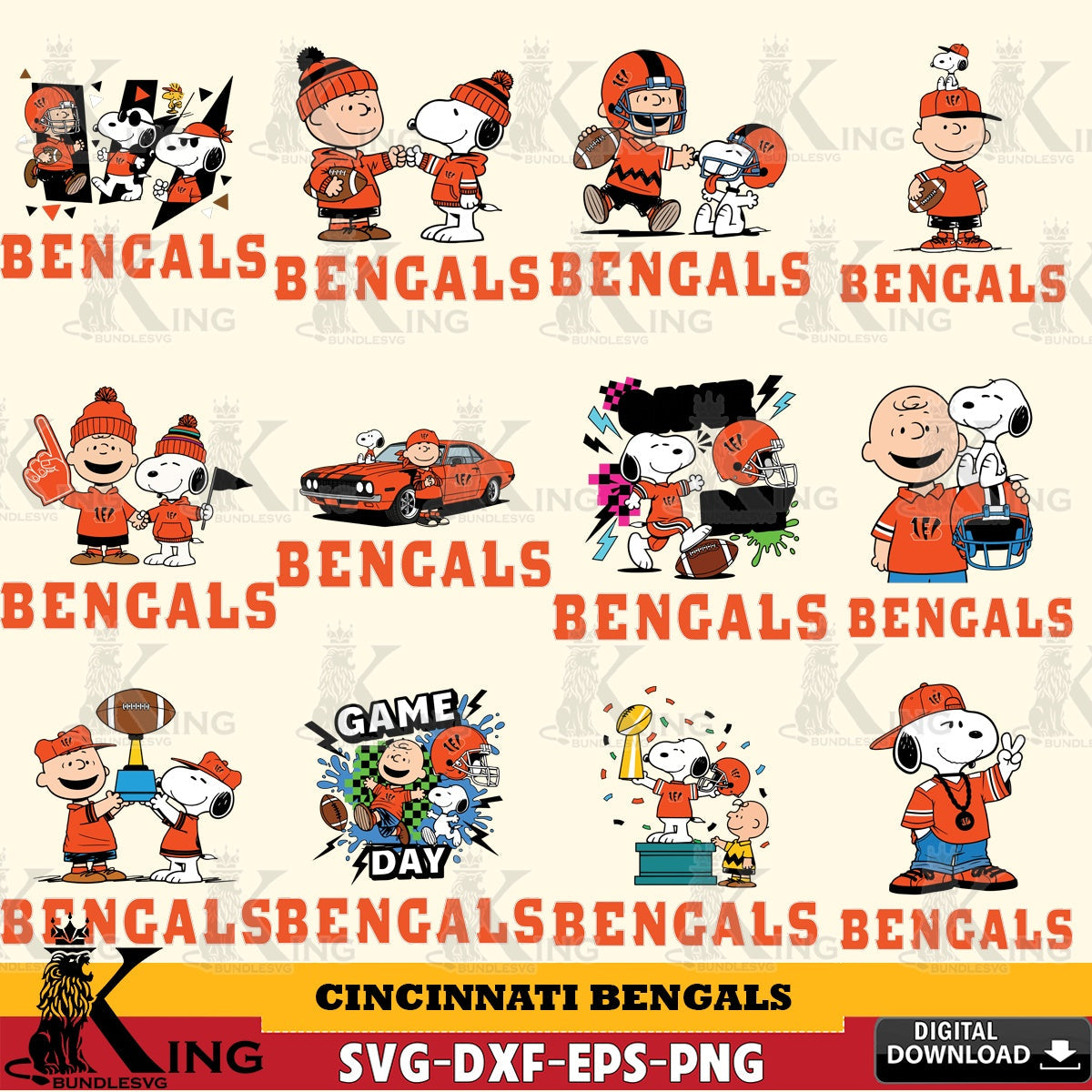 Cincinnati Bengals Peanuts Play Football NFL Bundle Cricut file , Cut file  , Digital Download , PDF File , Instant Download