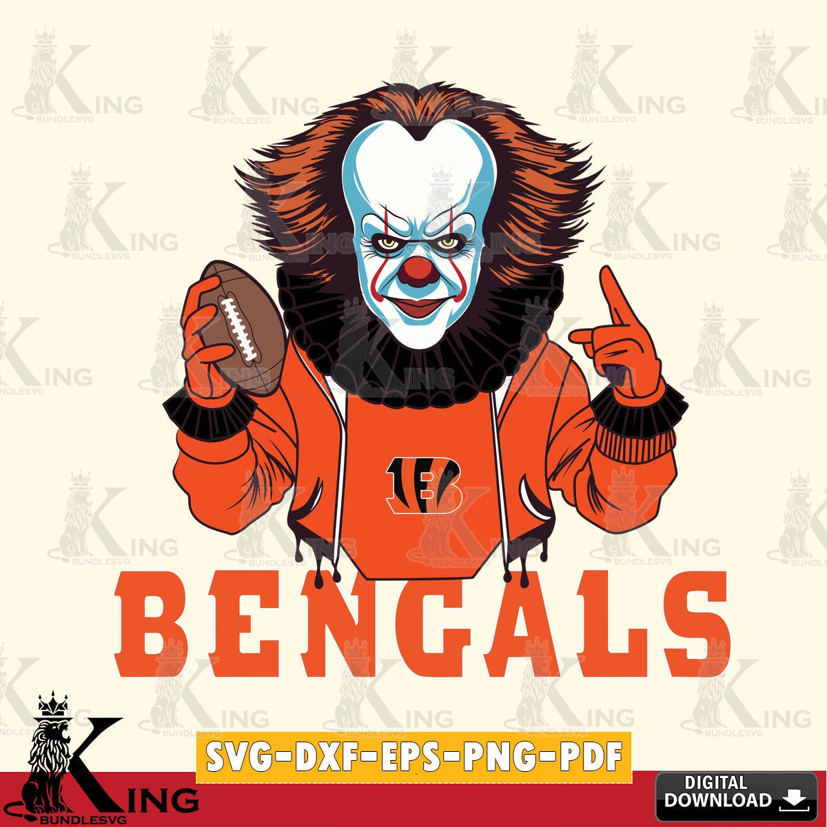 Digital clipart of Cincinnati Bengals Pennywise player football, versatile clip art for stickers, decals, and mugs.