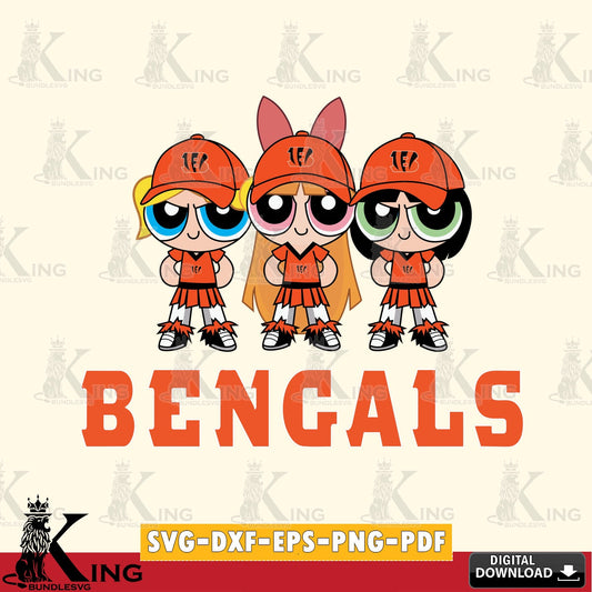 High-quality graphic of Cincinnati Bengals PowerPuff Girls football, SVG cut file for personalized gifts and laser projects